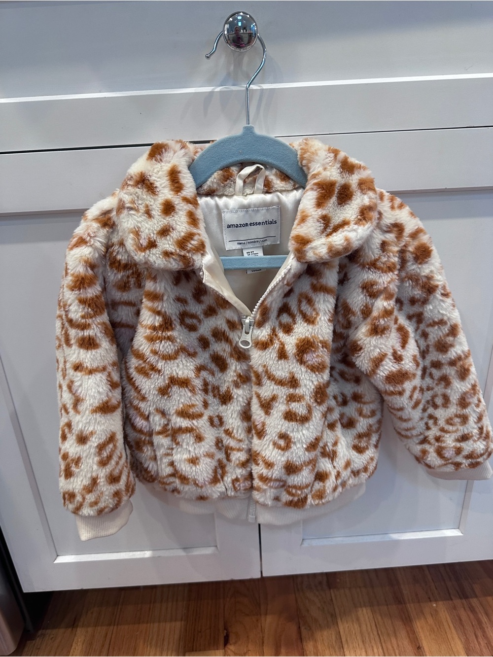 Girls Amazon Essentials Faux Fur Leopard Print Jacket - Cream & Brown